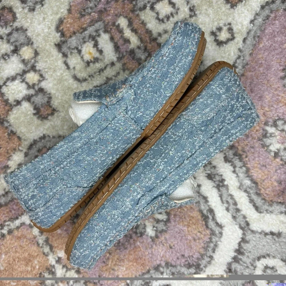 Hush Puppies Cora Loafer 6 Blue Denim Tweed Preppy Slip On Flats Shoes Twee New